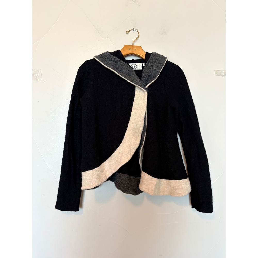 Anthropologie Spiral Womens Hooded Wrap Cardigan Sweater Navy Gray Wool Blend XS
